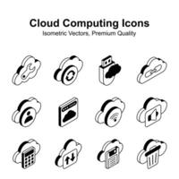 Cloud computing isometric vectors set isolated on white background