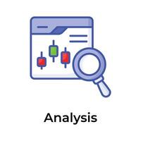 Candlestick chart inside webpage with magnifier depicting concept icon of trading analysis vector