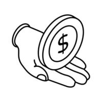 Hand holding dollar coin, savings icon in trendy style, premium vector design