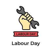 Hand holding spanner depicting concept icon of Labour Day in trendy style vector