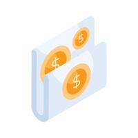 Dollar coins inside data folder showing concept icon of financial data isometric style vector