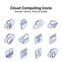 Visually appealing cloud computing isometric vectors set, ready to use and download