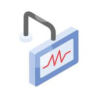 Heart health palpitation monitoring, icon of ecg monitor in isometric design vector