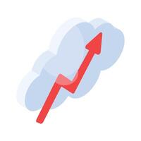 Growth arrow with cloud isometric vector of cloud statistics, cloud analytics icon