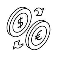 Currency with arrow denoting money exchange vector, currency convertor isometric icon vector