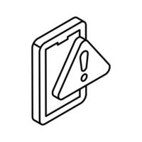 Caution with mobile phone denoting mobile alert isometric vector
