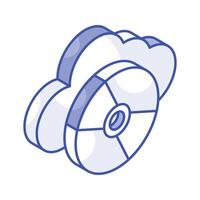 Compact disc with cloud, an isometric icon of online storage, cloud storage vector