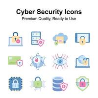 Get this amazing pack of cyber security icons in trendy flat style vector