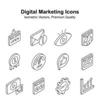 tomar un Mira a esta hermosa y increíble digital márketing isométrica iconos, editable vectores