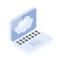 Cloud inside laptop screen, concept isometric icon of cloud computing vector