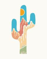 Wild desert abstract vintage vector in cactus shape design