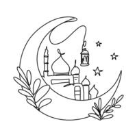 Minimalist Ramadan Crescent Moon Flat Illustration Doodle Art vector