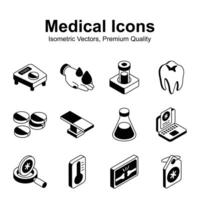 Trendy isometric vectors of medical and healthcare in editable style