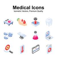 Trendy isometric vectors of medical and healthcare in editable style