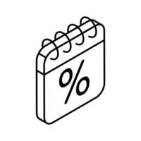 Percentage on calendar showing concept icon of limited offer, discount deals, exclusive shopping offer vector