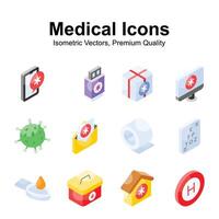 Medical and healthcare isometric vectors set in modern design style