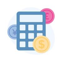 calculadora con monedas denotando contabilidad concepto vector, dinero cálculo icono vector