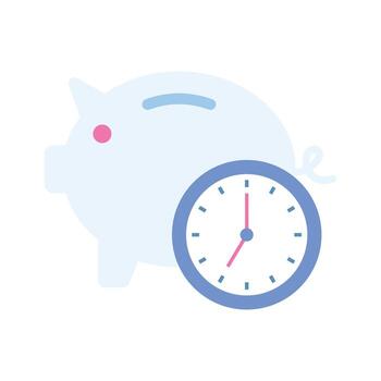 Piggy bank with clock, concept flat icon of time saving in trendy style vector