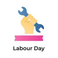 Hand holding spanner depicting concept icon of Labour Day in trendy style vector