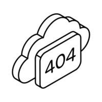 404 error with cloud showing concept isometric icon of cloud error vector