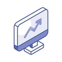 Growth arrow inside monitor showing concept icon of online analysis, online statistics vector