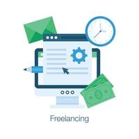 Flat concept icon of freelancing, conceptual illustration for online working vector