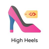 High heel shoes with price tag, mothers day gift, expensive shoes vector