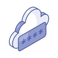 Trendy isometric icon of cloud password, cloud network security vector