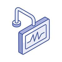 corazón salud palpitación supervisión, icono de ecg monitor en isométrica diseño vector