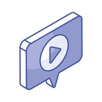 Video play button with chat bubble showing concept isometric icon of video marketing vector