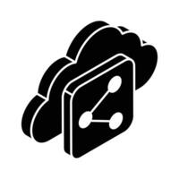 Cloud share, an isometric icon of cloud sharing in trendy style vector