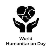 Heart shaped world globe on hands depicting concept icon of world humanitarian day vector