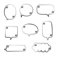 Black and white speech bubble balloon with quotation marks, icon sticker memo keyword planner text box banner, flat vector illustration design isolated