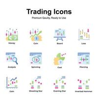 Get this amazing trading icons set in trendy design style, up for premium use vector