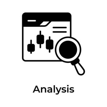 Candlestick chart inside webpage with magnifier depicting concept icon of trading analysis vector