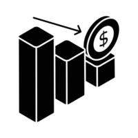 Down chart, financial loss, decrease chart isometric vector design