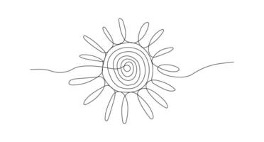 Continuous line Sun doodle icon with editable stroke. Vector hand drawn illustration isolated on white background.