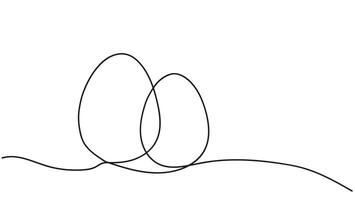 Two eggs one line art on a white background. Easter Eggs. Continuous one line drawing. Black and white illustration. Minimalistic style. Design elements for print, greeting, postcard. vector