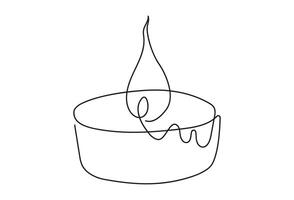Tea light candle with flame. Burning decorative scented candle candle. Continuous one line drawing. Line art. Isolated on white background. Design element for print, greeting, postcard, scrapbooking. vector
