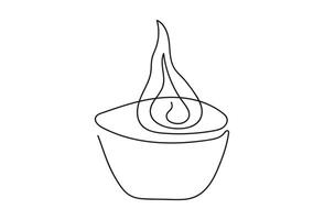 Tea light candle with flame. Burning decorative aromatic candle. Continuous one line drawing. Line art. Isolated on white background. Design element for print, greeting, postcard, scrapbooking. vector