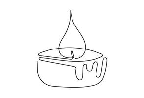 Tea light candle with flame. Burning decorative scented candle candle. Continuous one line drawing. Line art. Isolated on white background. Design element for print, greeting, postcard, scrapbooking. vector