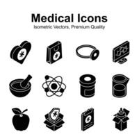 Take a look at this creatively designed medical and healthcare isometric icons set vector