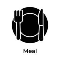 Fork and knife with plate denoting meal vector design