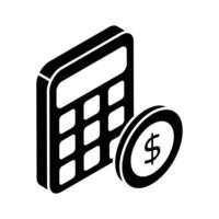 Calculator with coin denoting accounting concept vector, money calculation icon vector