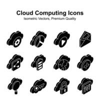 Get your hold on this creative cloud computing isometric vectors set, ready for premium use