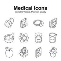 Take a look at this creatively designed medical and healthcare isometric icons set vector