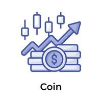 Currency coins with candlestick chart showing concept icon of money Growth, trading vector