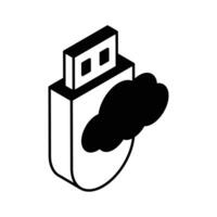 un isométrica icono de nube USB en de moda estilo, Listo a utilizar y descargar vector