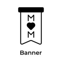 Mothers day banner with heart, flat icon of mothers day celebration banner vector