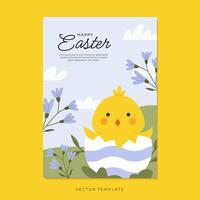 Easter poster with chicken in eggshell vector